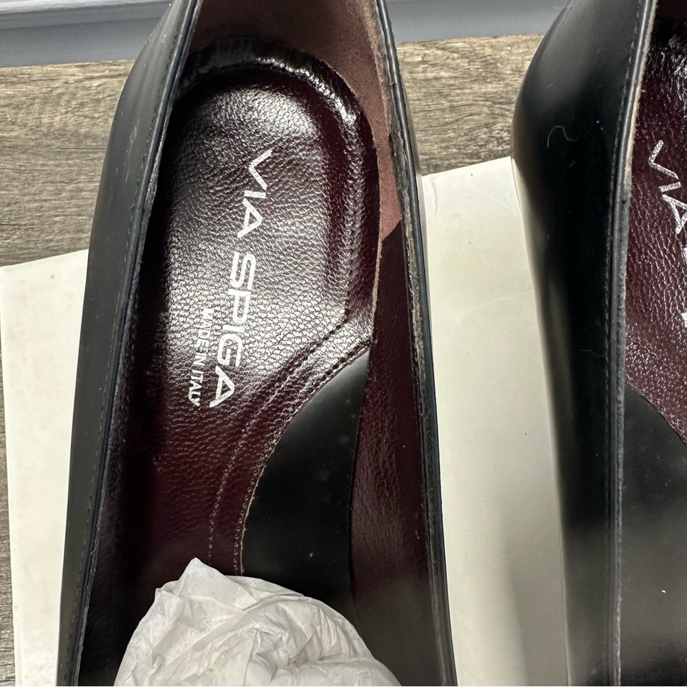 Via Spiga Black Pointed Leather 3” Heels Pumps NWB - Picture 2 of 12